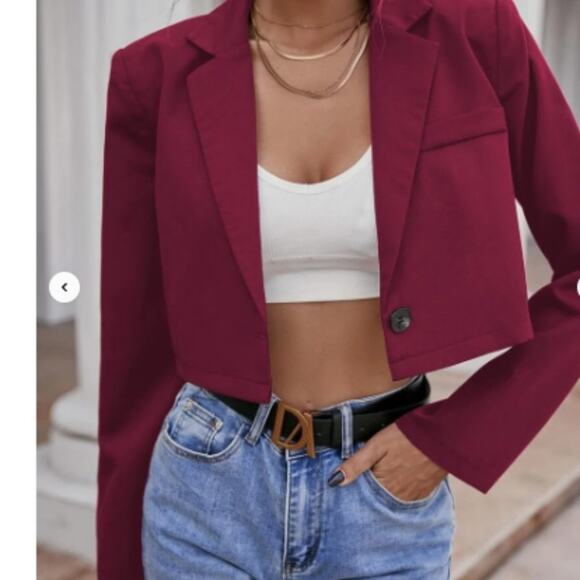 Oh Polly 90s Cropped Tuxedo Jacket Coat Blazer Evening Formal Cherry Cola US 4 - Picture 1 of 12